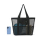 Mesh Beach Tote Bag Large Capacity Travel Shoulder Bag with Exterior Pockets Zipper Top Organizer