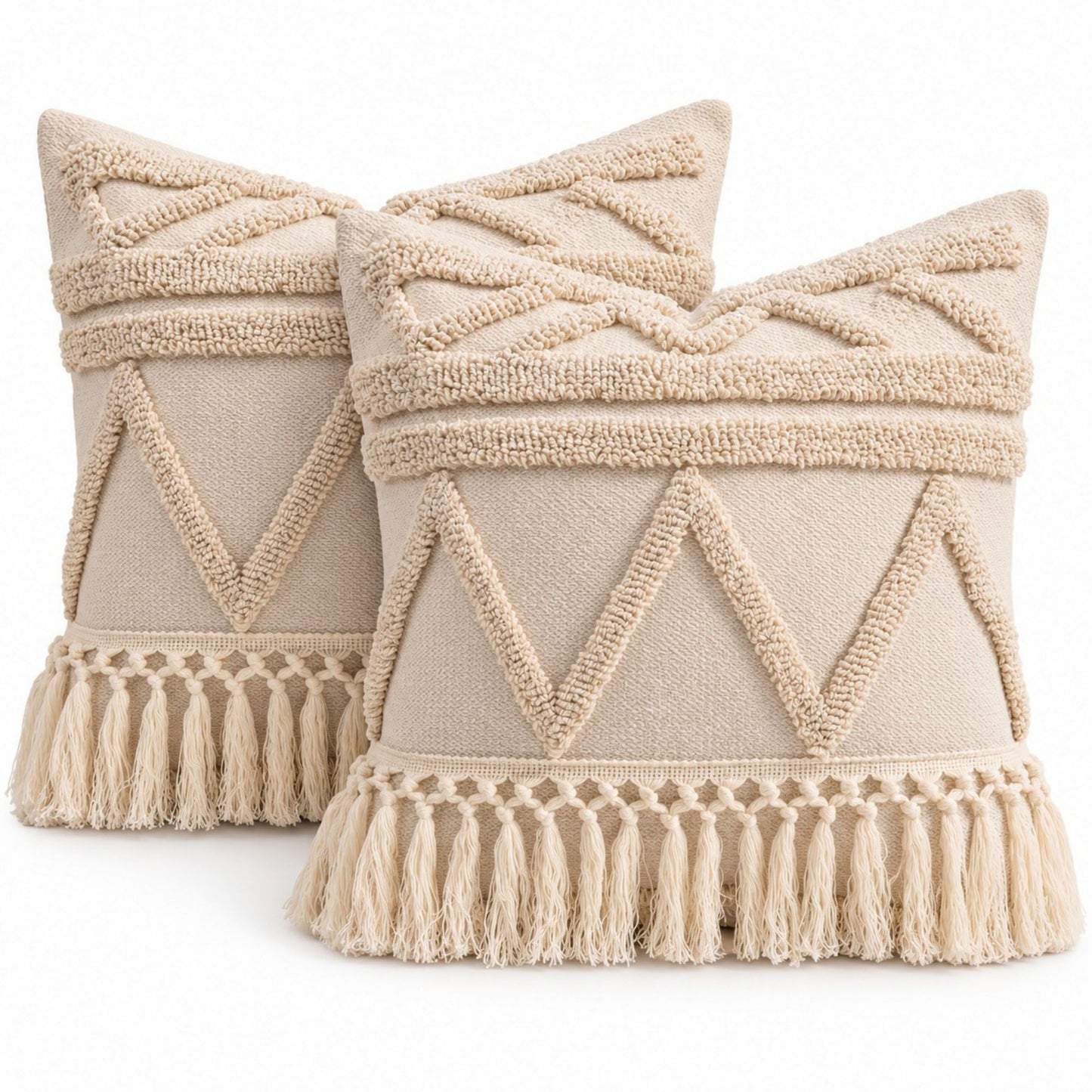 Boho Tufted Tassels Decorative Throw Pillow Cover Set of 2