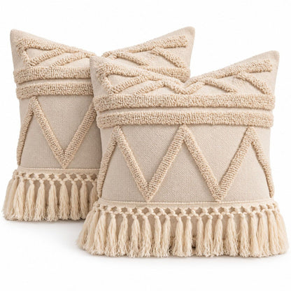 Boho Tufted Tassels Decorative Throw Pillow Cover Set of 2