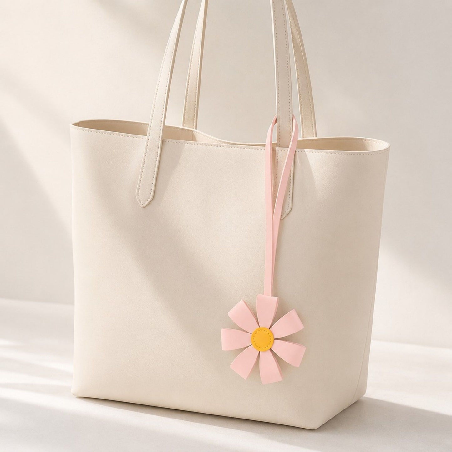 Pink Faux Leather Flower Bag Charm Purse Accessory with Loop Strap