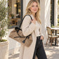 Large Suede Look Tote Bag with Double Handles Magnetic Closure and Interior Zip Pocket