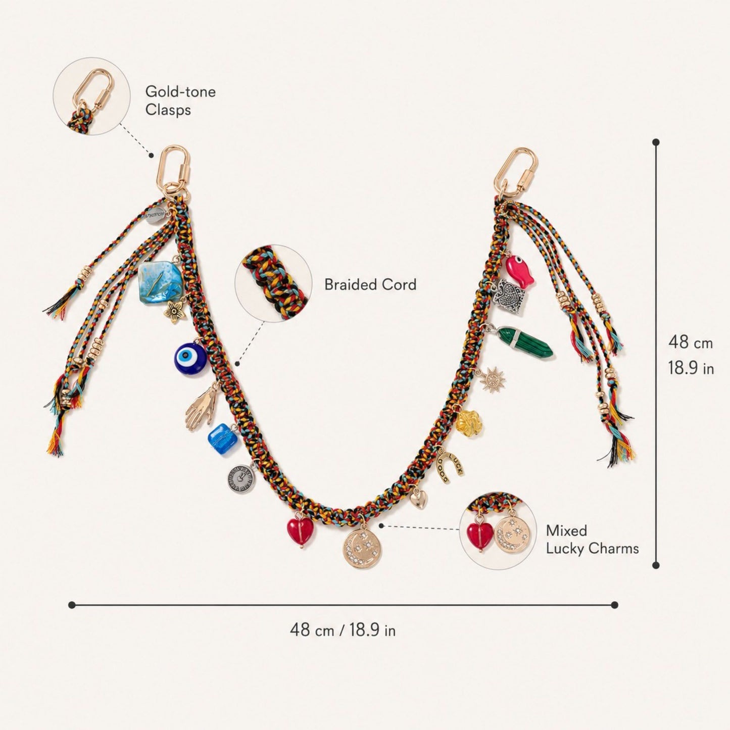 Boho Bag Charm Chain Multicolor Woven Purse Accessory with Tassels and Charms
