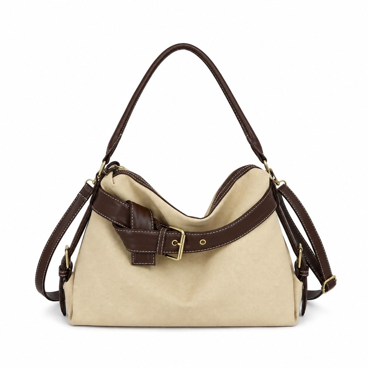 Slouchy Shoulder Hobo Bag with Adjustable Strap Buckle Detail and Inner Zip Pocket