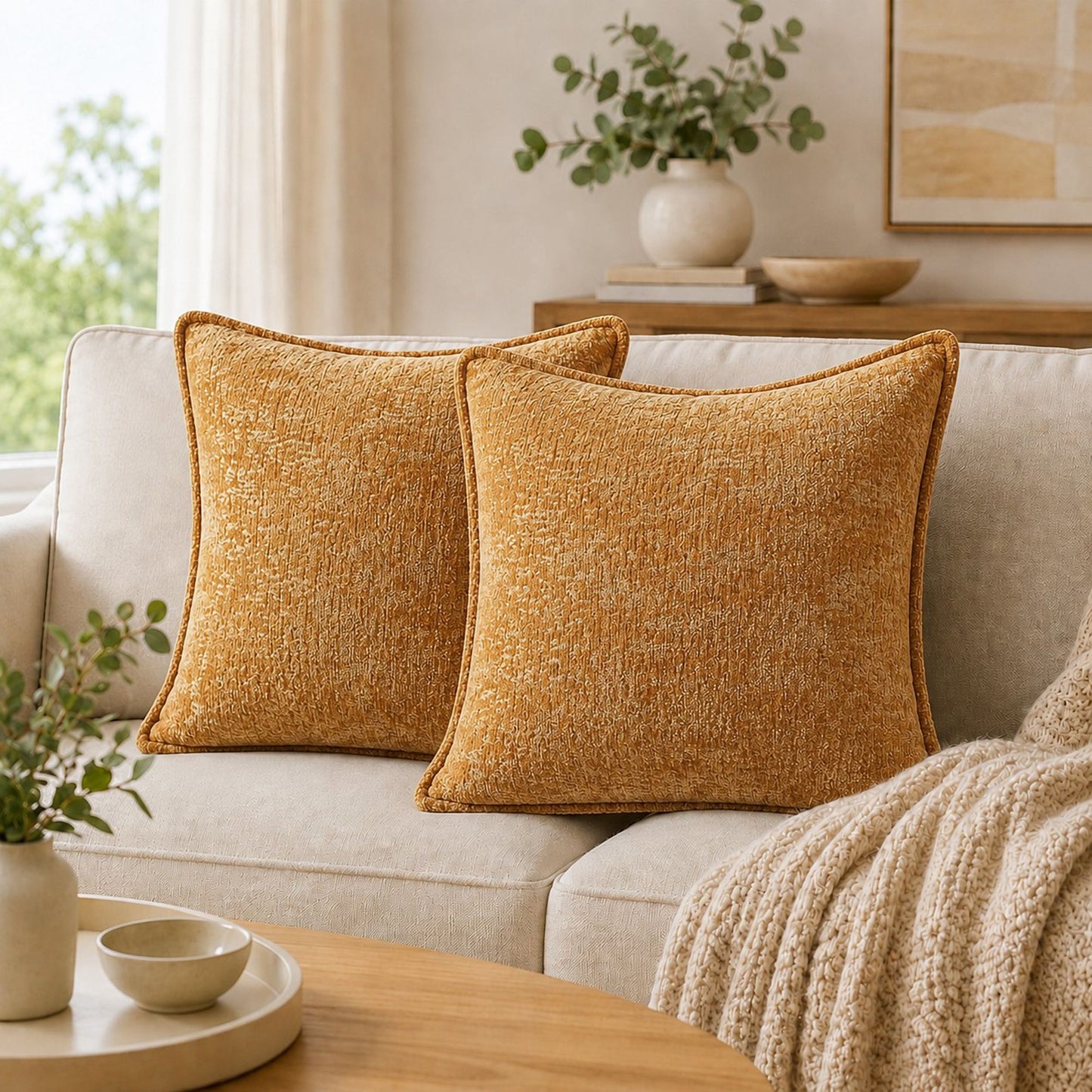 Textured Decorative Throw Pillow Cover Piped Edge Accent Cushion for Sofa Bed Chair