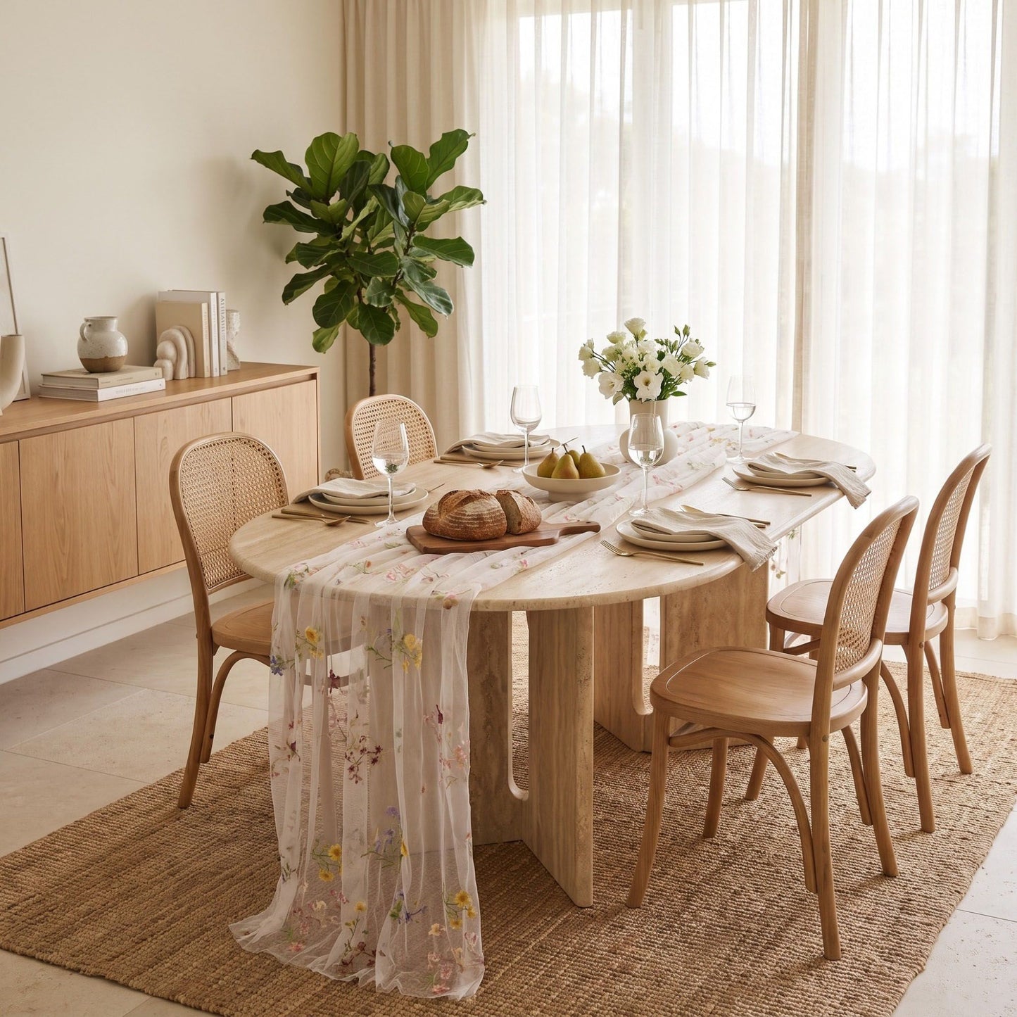 Sheer Floral Embroidered Table Runner 29.5x70.9in