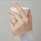 Women's Double Flower Leaf Design Ring with Crystal Detailing