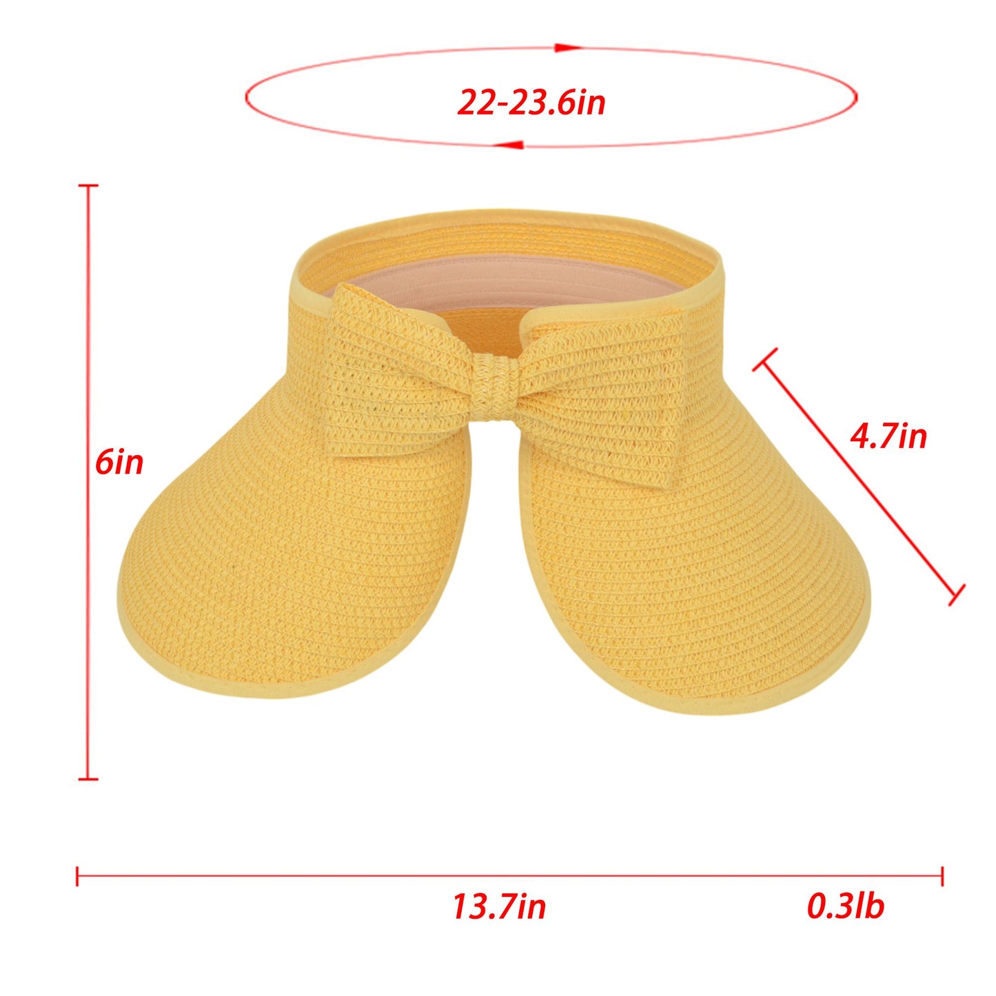 Women's Wide Brim Visor Hat with Bow Detail Adjustable Velcro Closure for Beach or Outdoor Protection