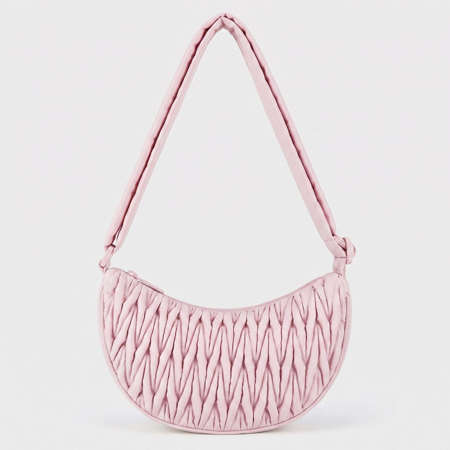 Ruched Crescent Shoulder Bag with Knotted Wide Adjustable Shoulder Strap 11.8x3.5x6.3in