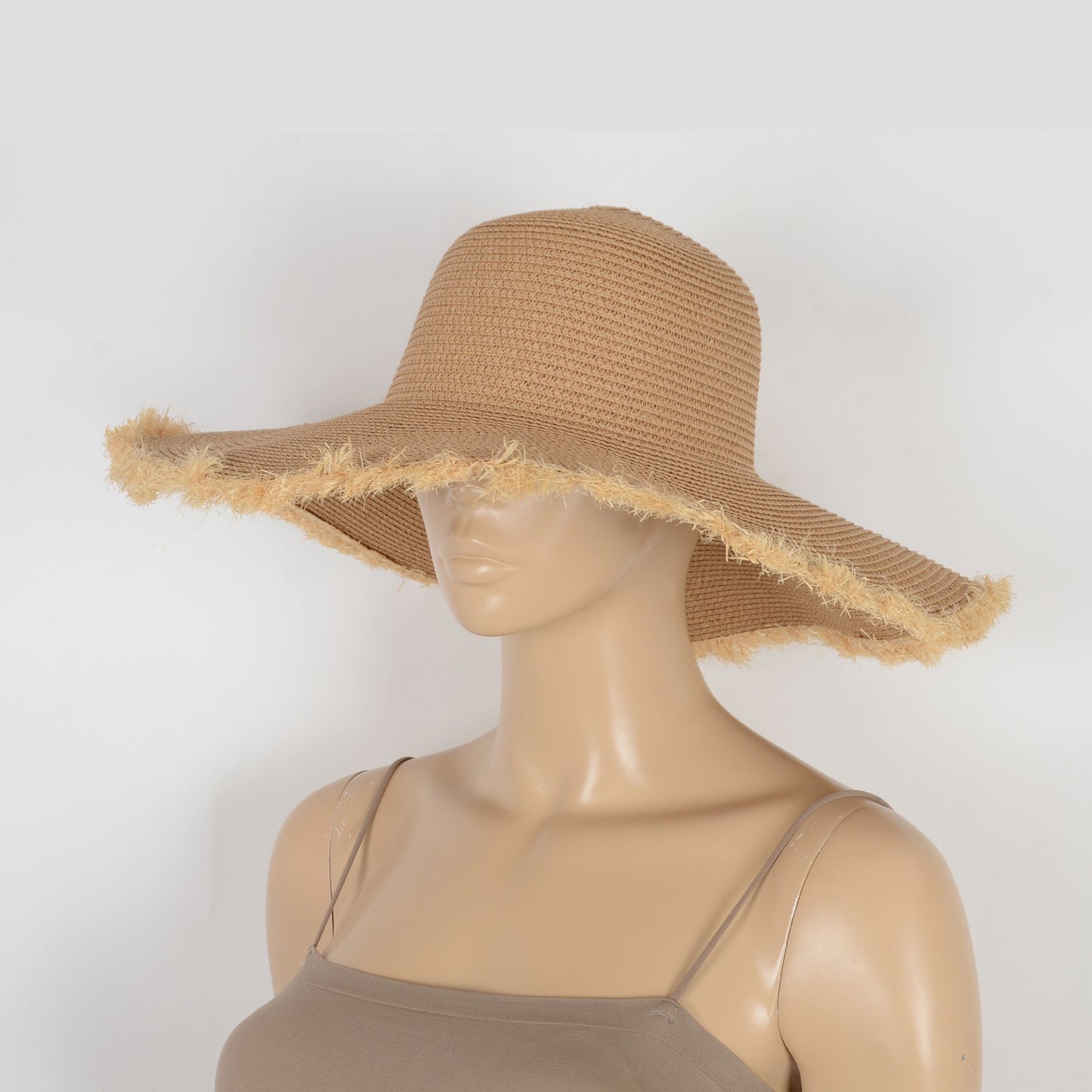 Wide Brim Straw Floppy Hat with Frayed Edges Lightweight Sun Protection for Beach Vacation Outdoor Travel Style