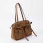 Multi-Pocket Shoulder Tote Bag with Bow-Tie Drawstrings and Top Zipper 11.5x9x5in