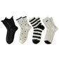 4 Pairs Crew Socks with Black and White Patterns Soft Cotton Texture Heart and Stripe for Flats and Dress Shoes