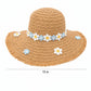 Braided Straw Sun Hat with Floral Applique Trim and Fringe Brim Design