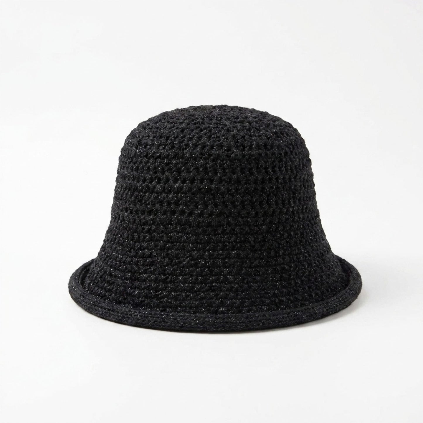 Crochet Bucket Hat with Rolled Brim and Openwork Texture
