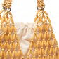 Beaded Tote Bag with Inner Pouch Soft Structured Wooden Bead Handbag Open Weave Shoulder Bag Lightweight Carryall