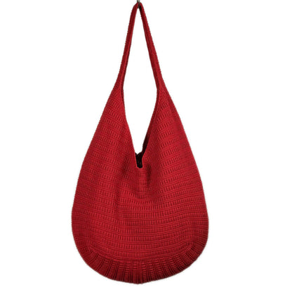 Knit Hobo Shoulder Bag with Slouchy Shape Textured Crochet Look and Wide Strap for Casual Carry