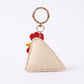 2-Piece Womens Faux Leather Padded Bag Charm with Gold Ring and Stitched Texture