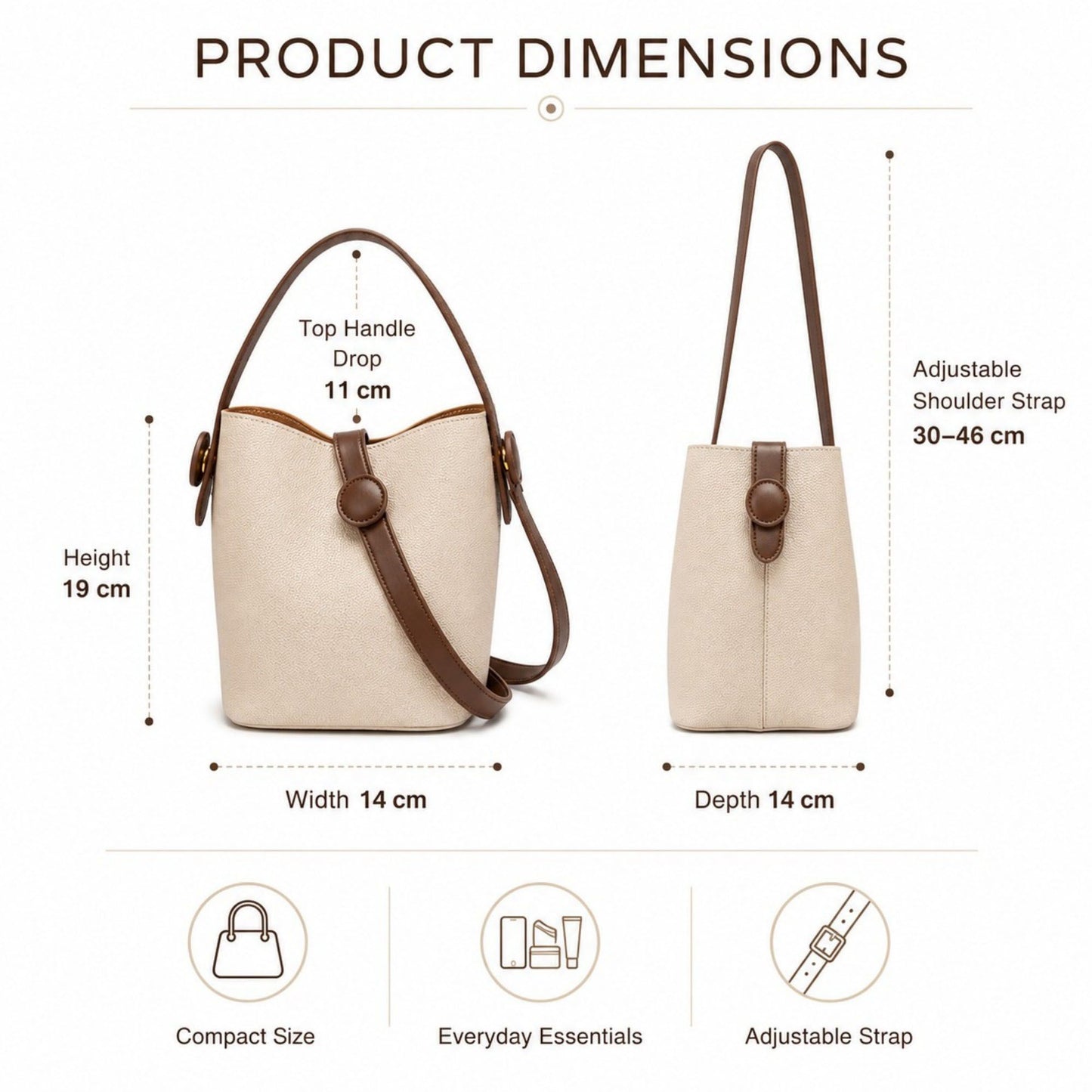 Bucket Crossbody Bag with Top Handle Adjustable Strap and Pebbled Texture