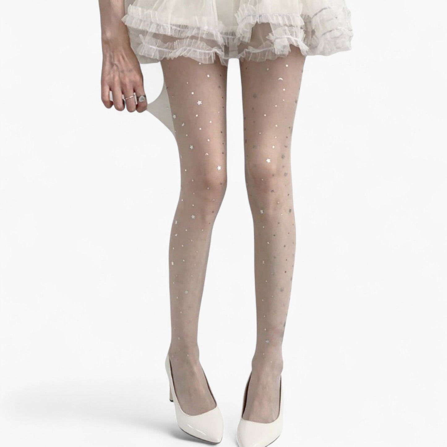 Sheer Star Pattern Tights with Sparkle Detailing and Stretch Mesh Fit