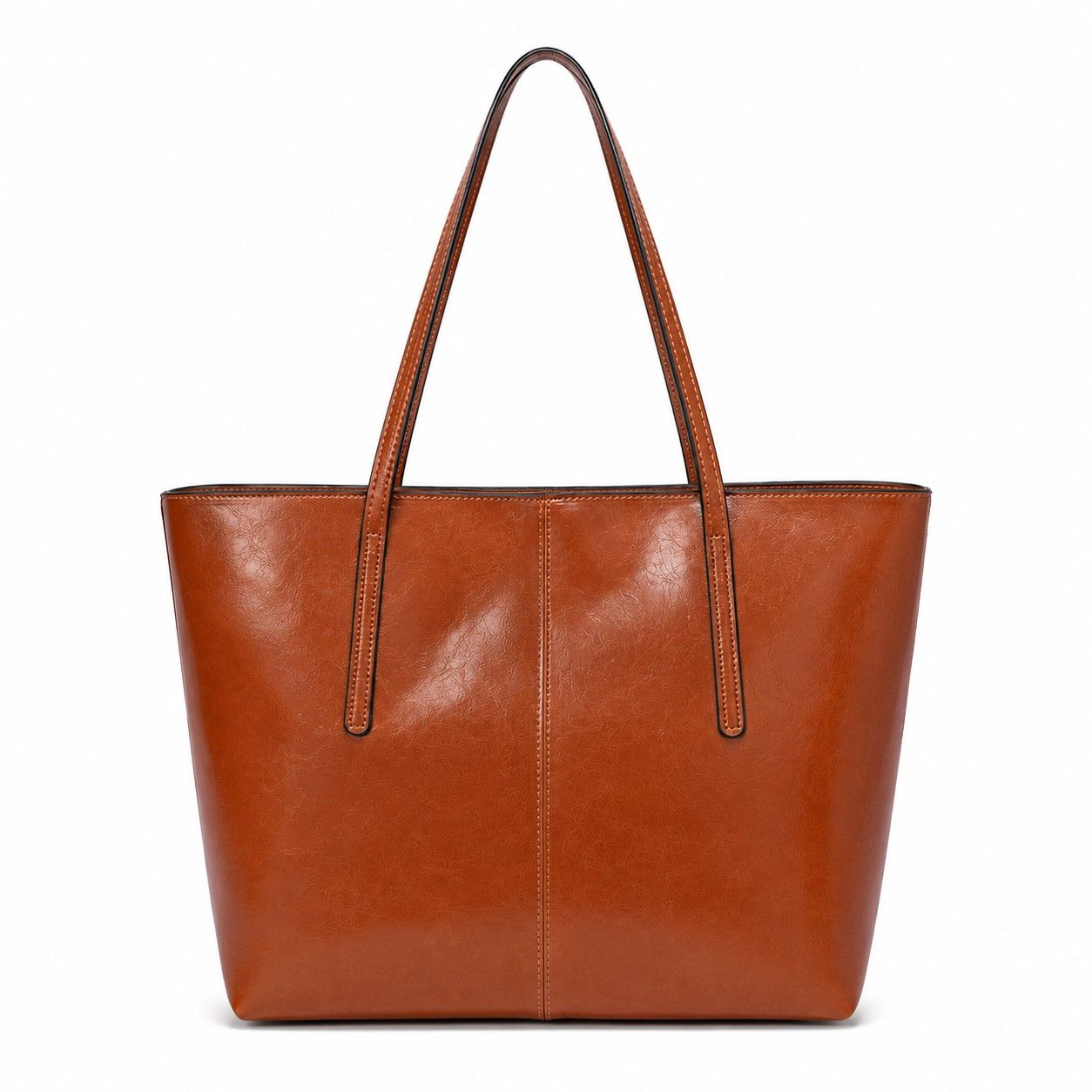 Large Faux Leather Tote Bag with Zip Closure and Interior Pockets