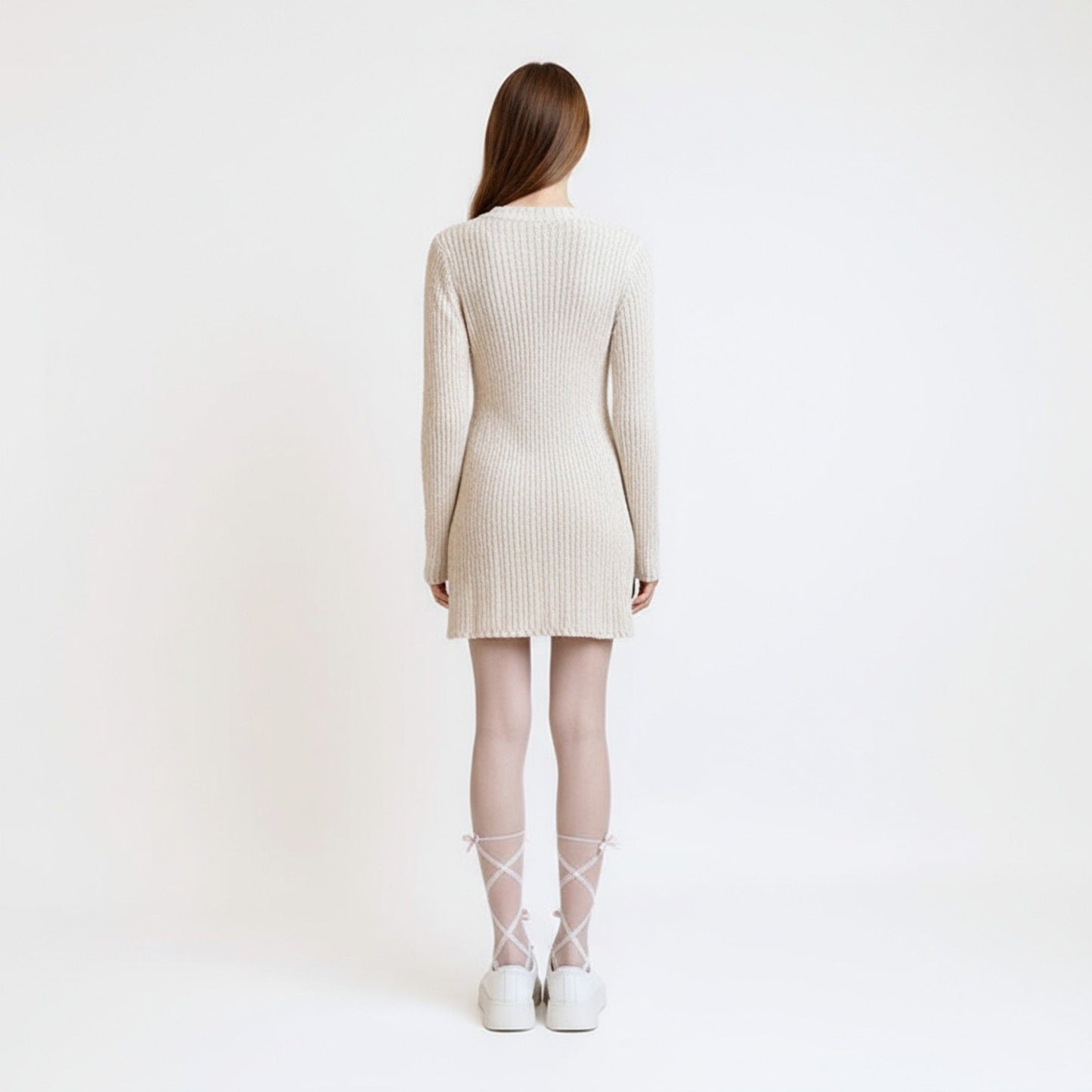 Sheer Tights with Crisscross Lace Ribbon and Bow Detail at Ankles