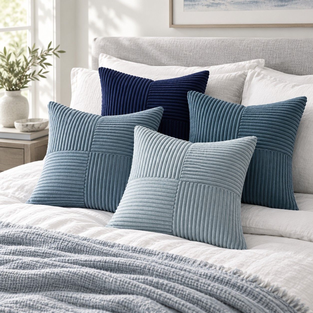 4 Pack Patchwork Corduroy Throw Pillow Covers 18 x 18 Inch for Sofa and Bed