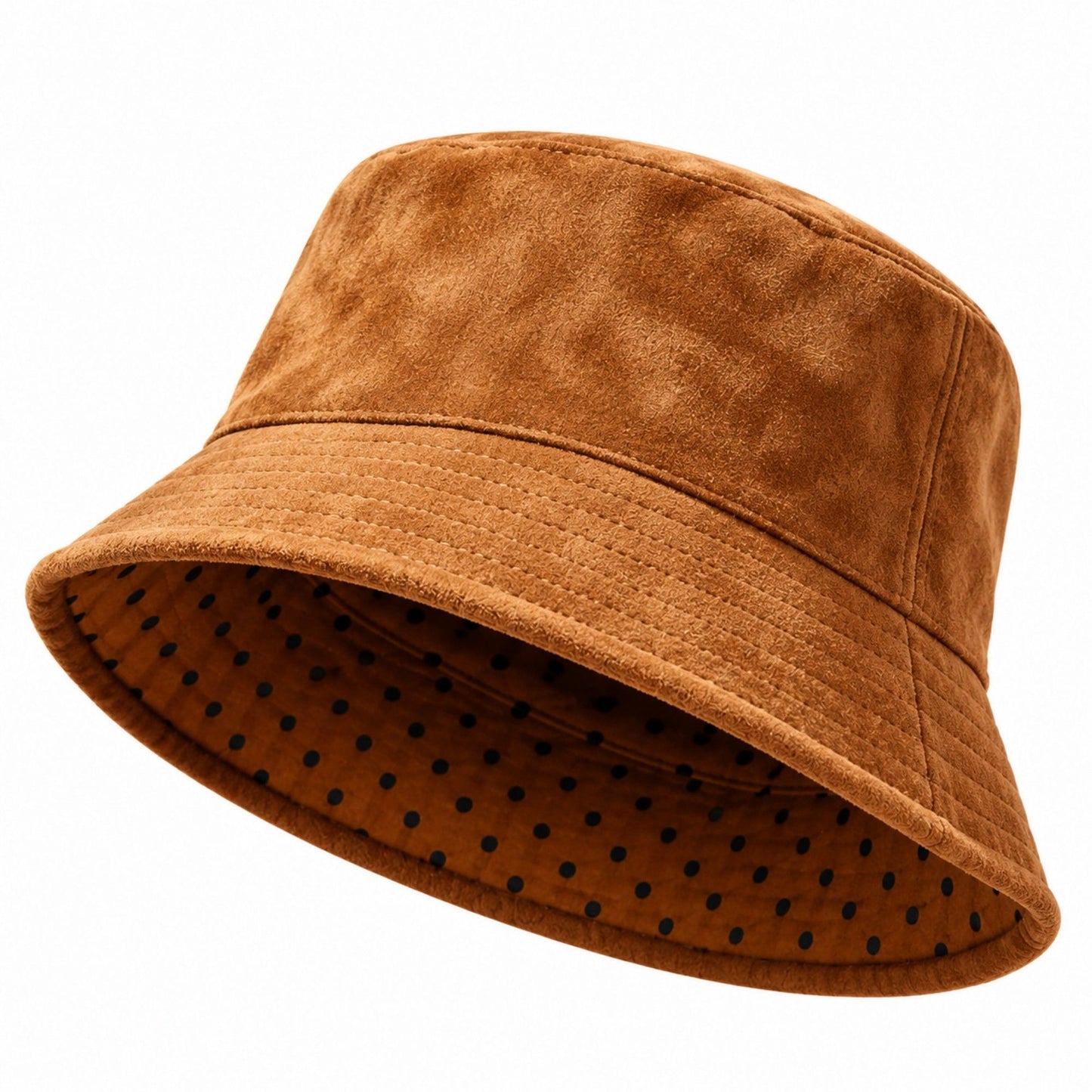 Faux Suede Bucket Hat with Polka Dot Lining