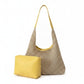 Woven Straw Hobo Shoulder Bag with Smooth Strap Lightweight Crochet Knit Slouchy Tote Bag