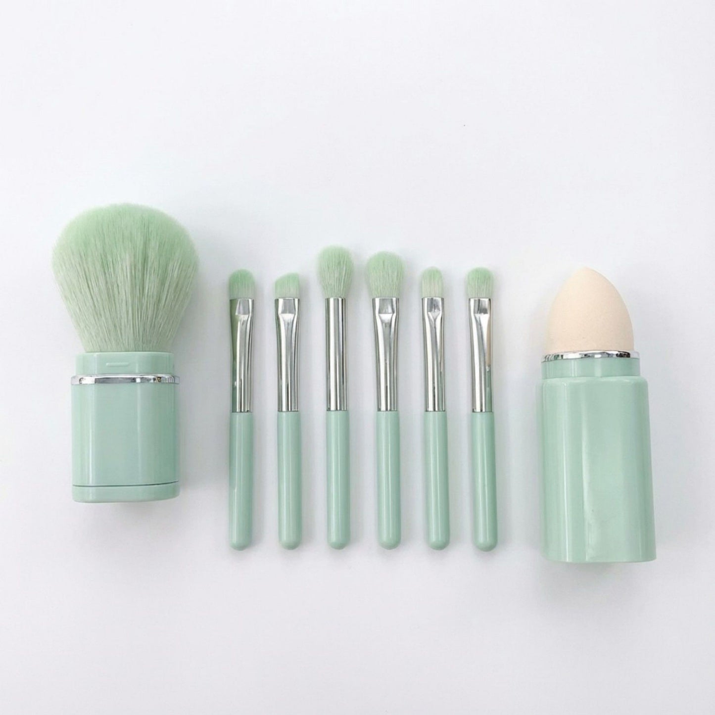 8-Piece Makeup Brush and Sponge Set with Retractable Face Brushes and Travel Storage Case