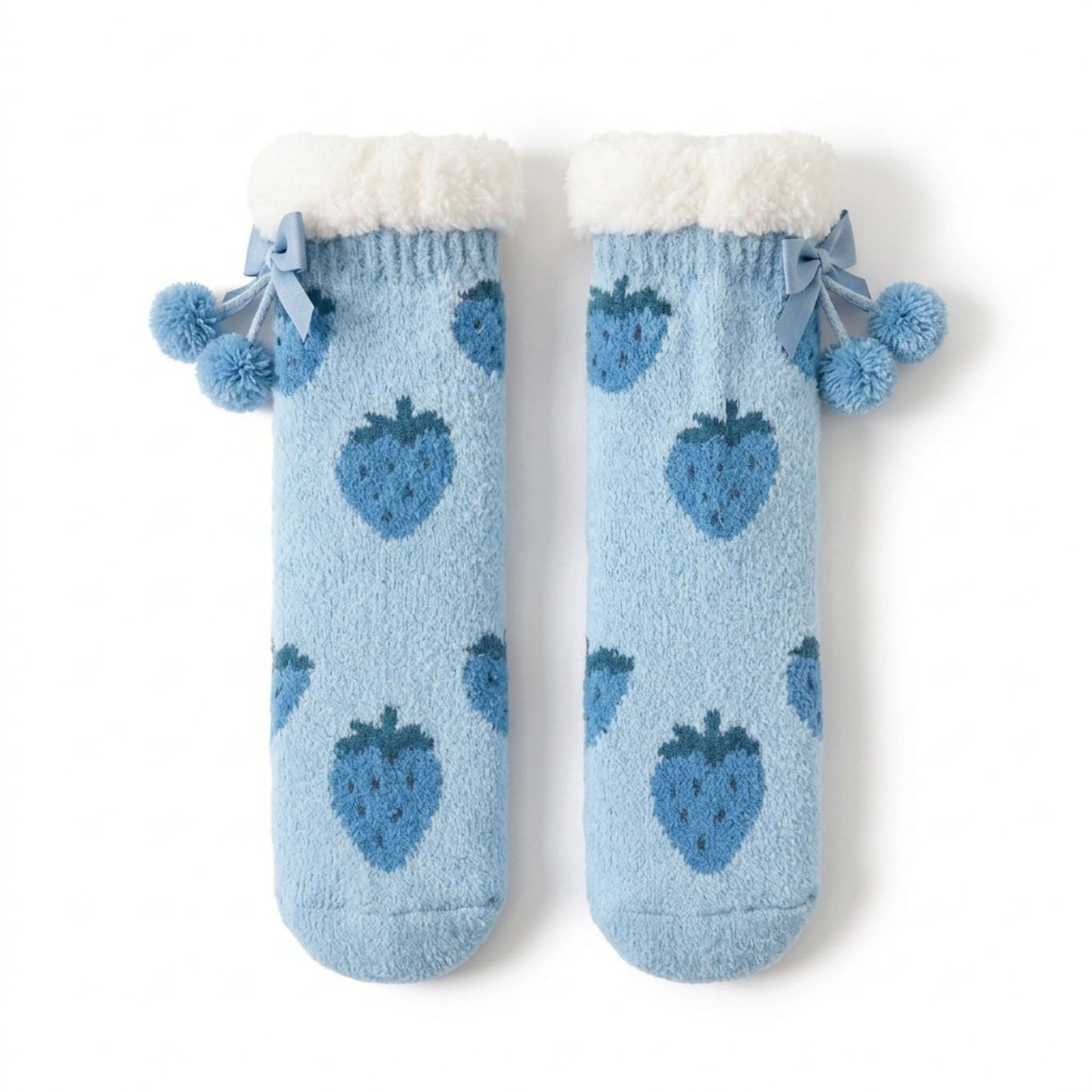 Fuzzy Strawberry Bow Crew Socks  US 5-10.5