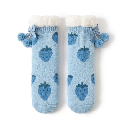 Fuzzy Strawberry Bow Crew Socks  US 5-10.5