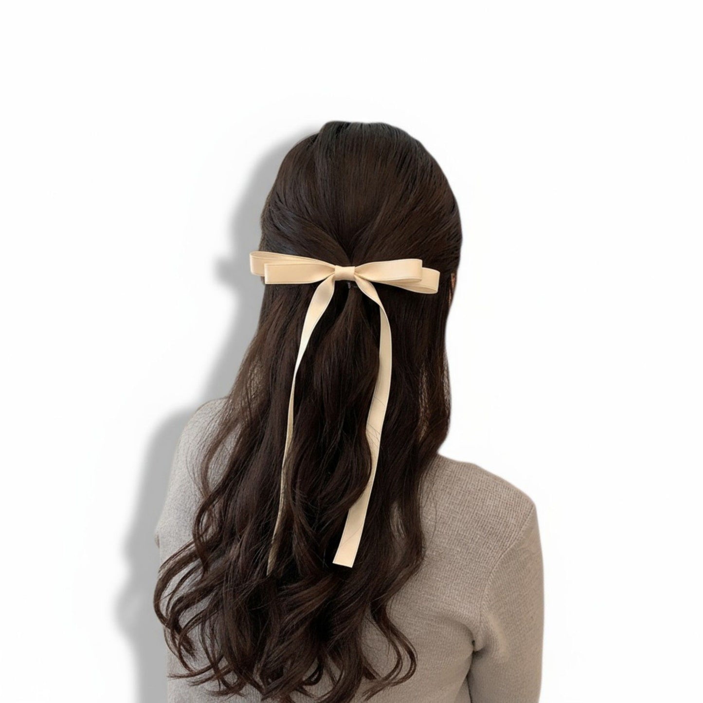 Long Ribbon Bow Hair Clip with Sleek Streamer Tails and Elegant Minimalist Design