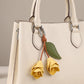 Floral Bag Charm with Leaf Accent and Silver Tone Clip