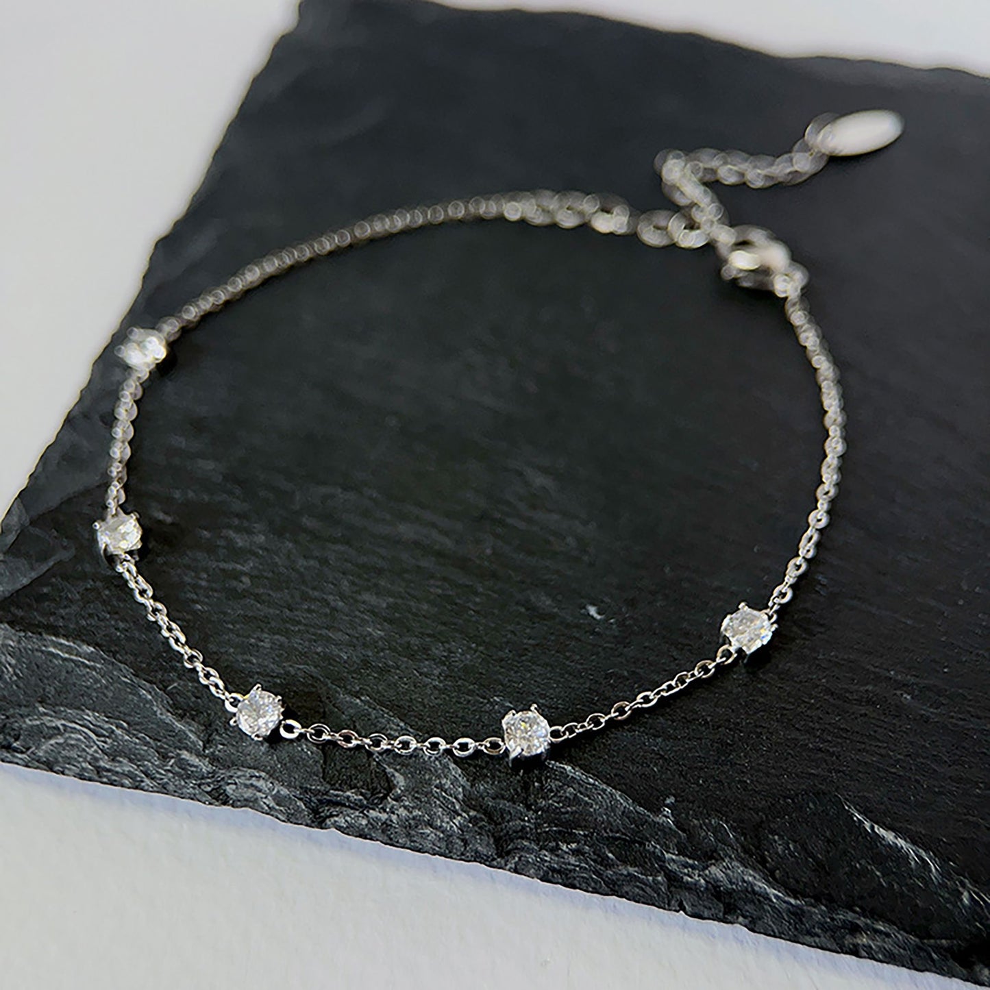 Women's Titanium Steel Zirconia Bracelet Adjustable Chain with Sparkling Stone Accents