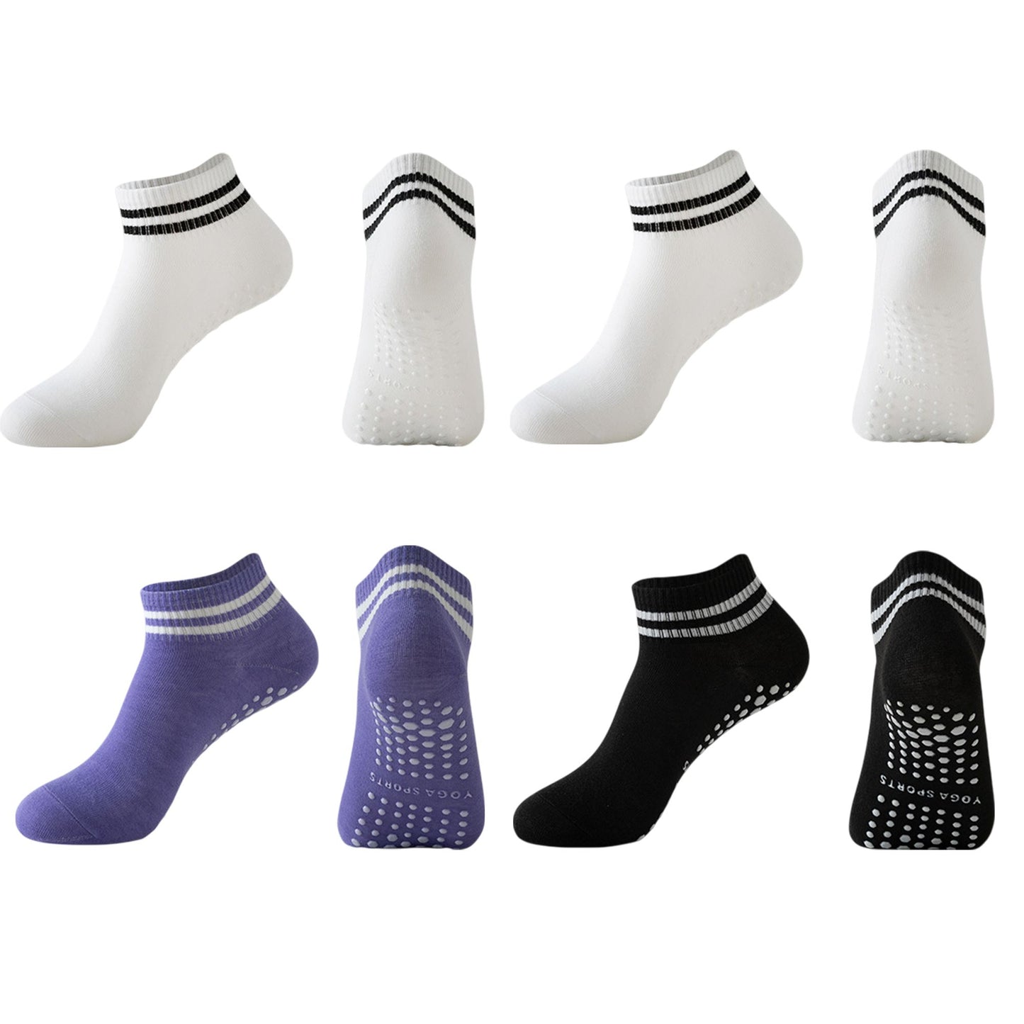 4 Pairs Ankle Grip Yoga Socks Soft Cotton Non-Slip Bottom Striped Cuff