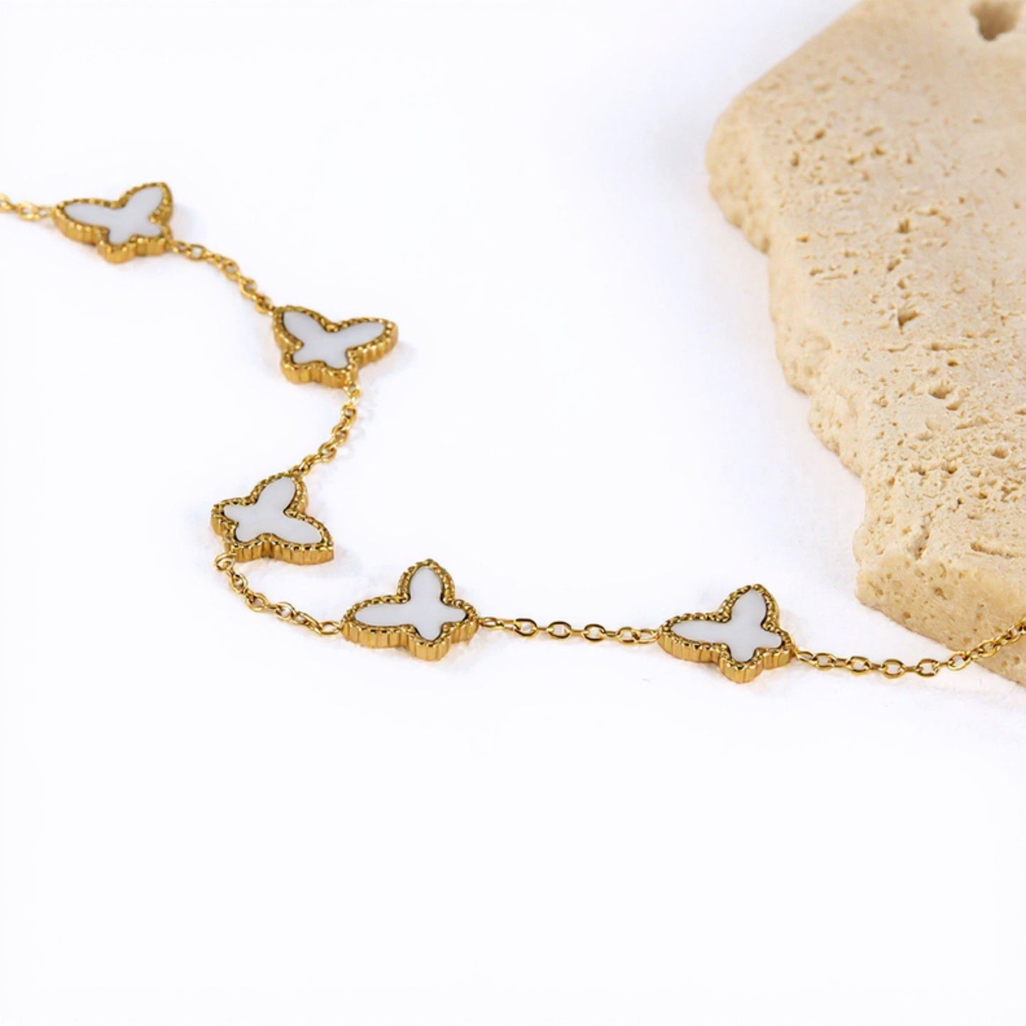 Women's Butterfly Charm Bracelet with Delicate Linked Motifs and Polished Metal Accents