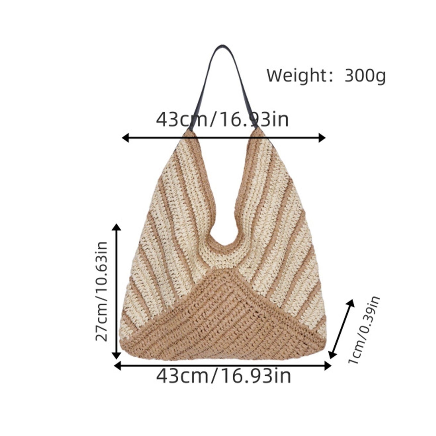 Woven Crochet Hobo Bag with Striped Pattern Slouchy Shoulder Handbag Lightweight Knit Tote