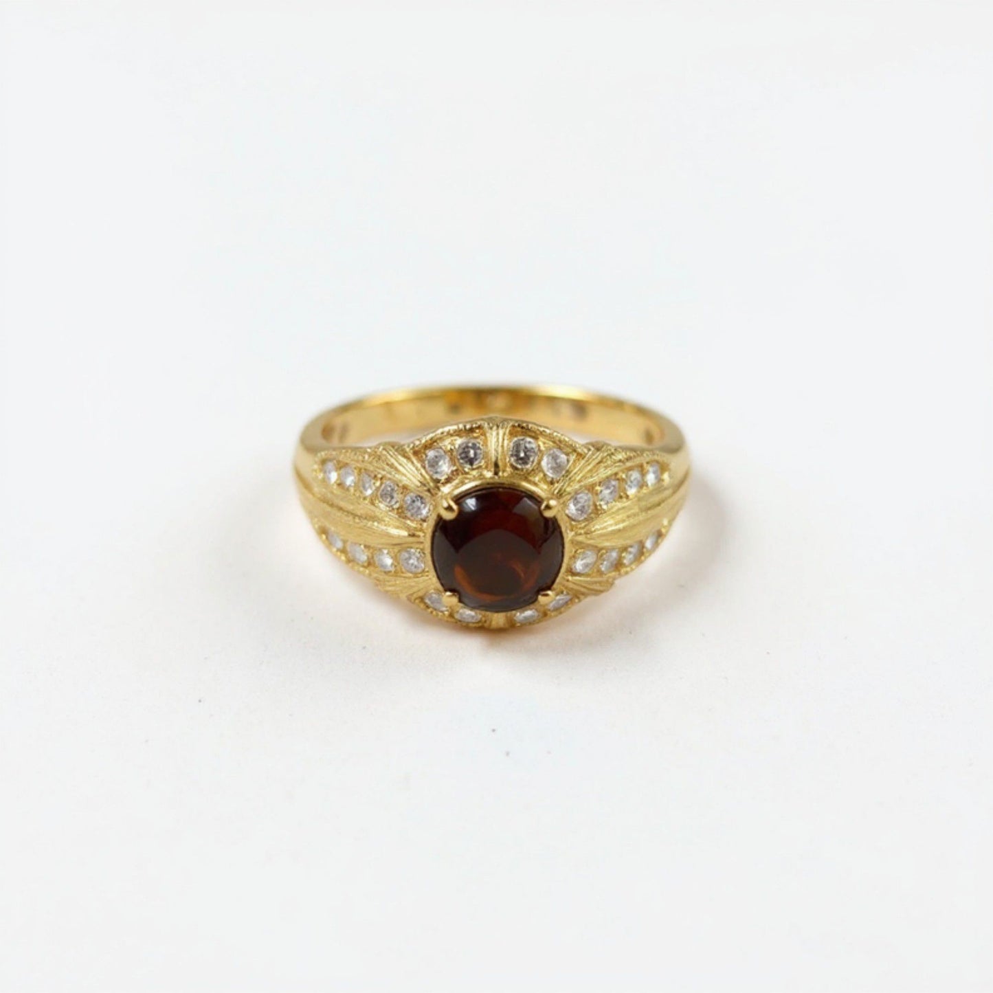 Oval Gemstone Statement Ring with Crystal Halo and Textured Band