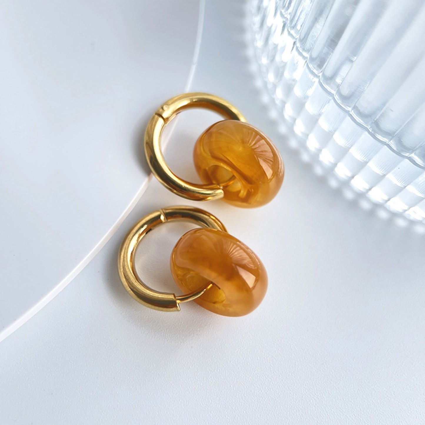 Women's Huggie Hoop Earrings with Gemstone Drop - Edgy Minimalist Statement Earrings