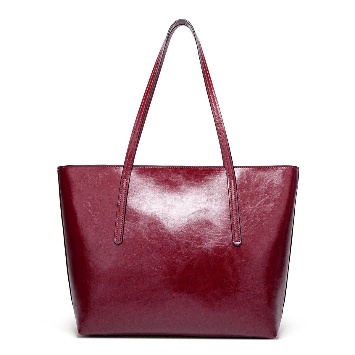 Large Faux Leather Tote Bag with Zip Closure and Interior Pockets