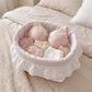 Gingham Polka Dot Quilted Storage Basket with Lace Eyelet Ruffle