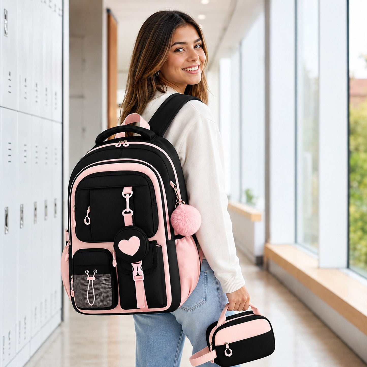 3pc School Backpack Lunch Bag Pencil Case Set