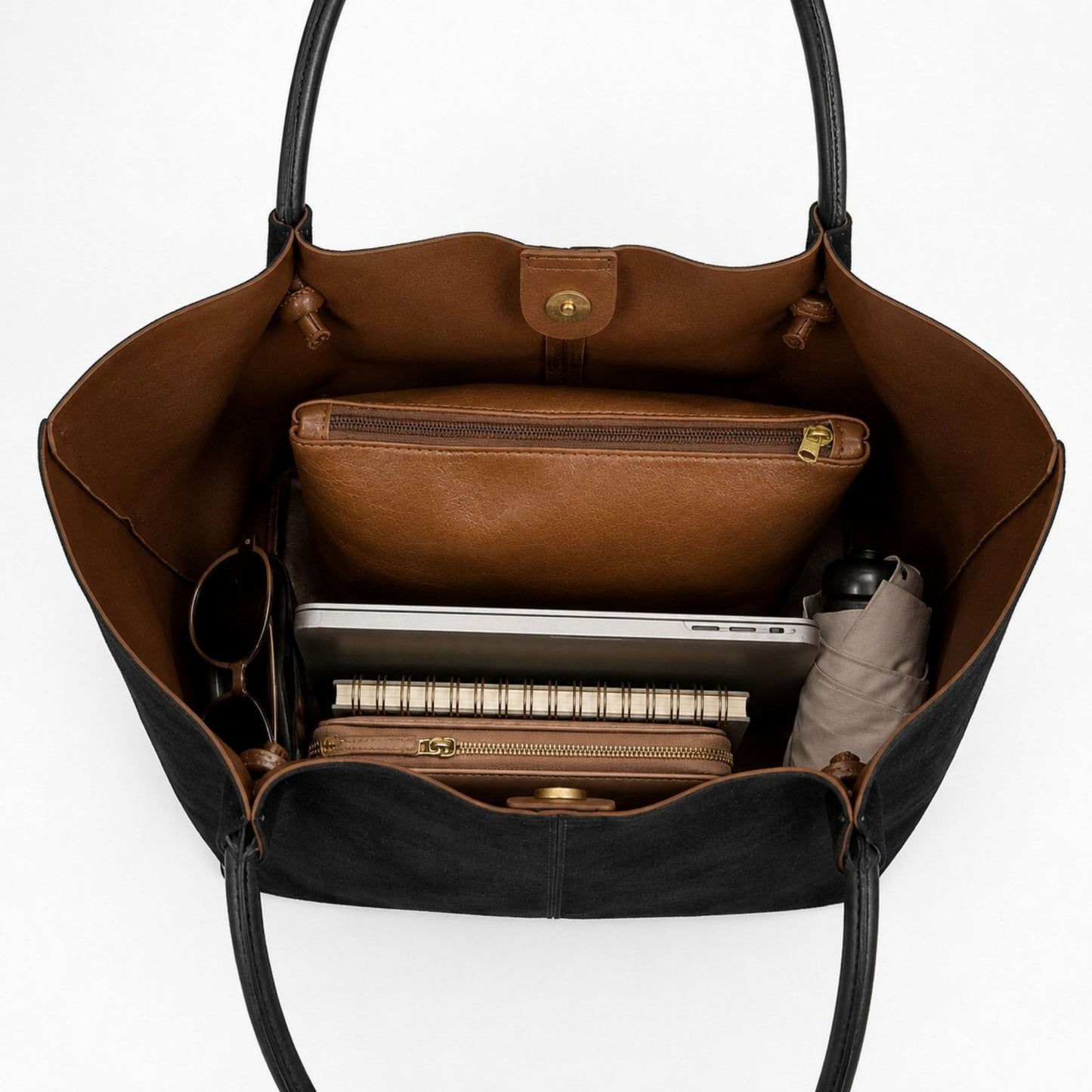 Large Suede-Like Shoulder Tote Bag with Long Handles