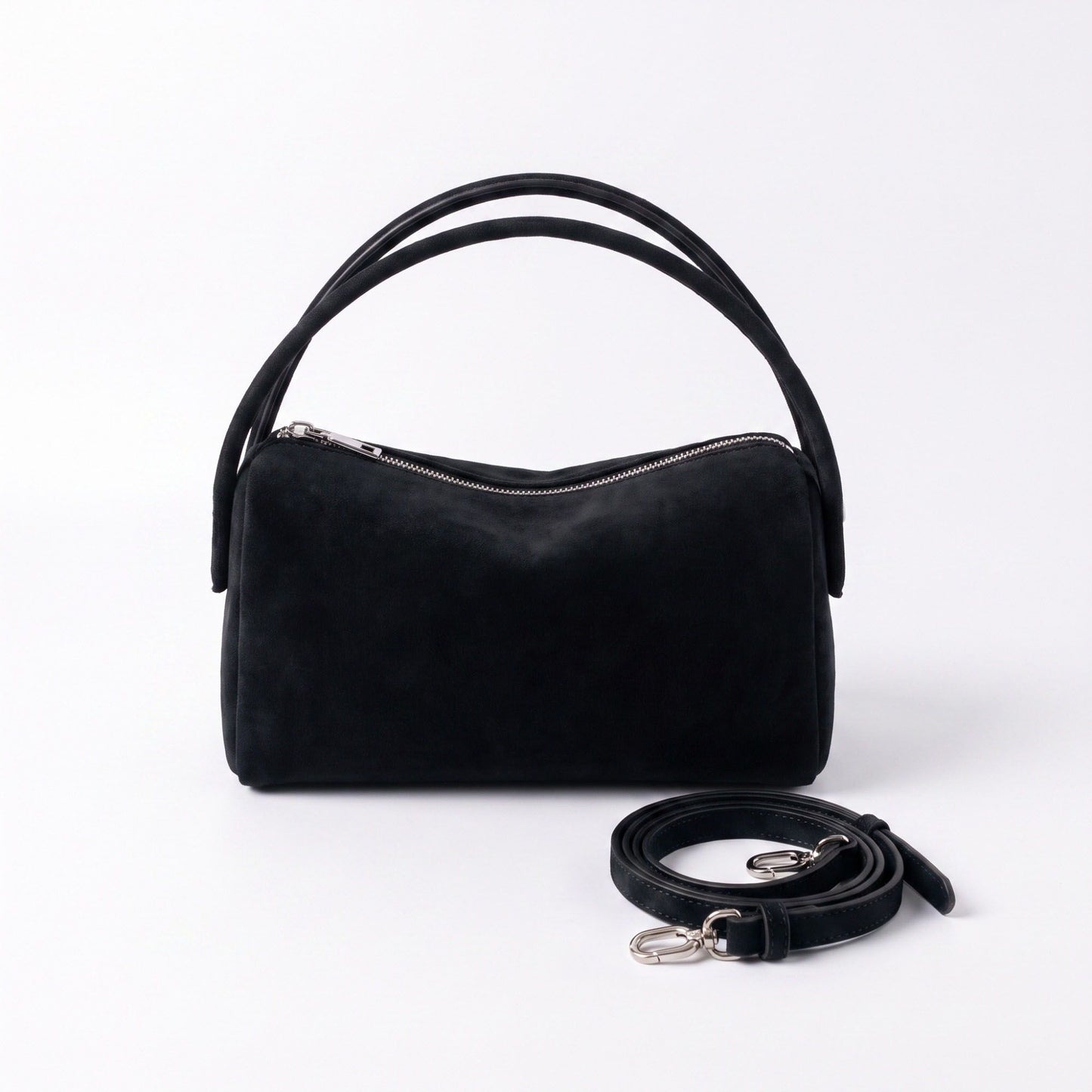 Faux Suede Satchel Bag with Detachable Crossbody Strap Beige