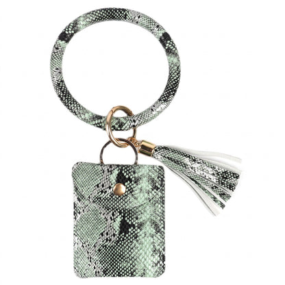 Womens Snakeskin Print Wristlet Keychain with Mini Pouch and Tassel