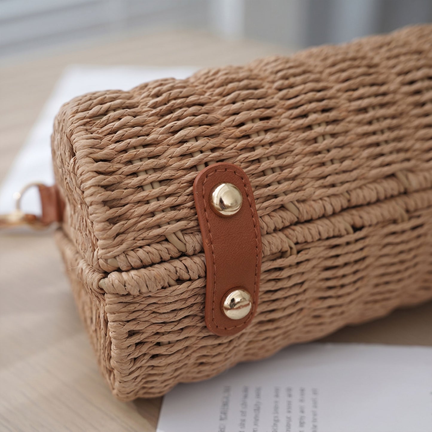 Woven Straw Crossbody Bag with Top Handle Adjustable Strap Crochet Handbag