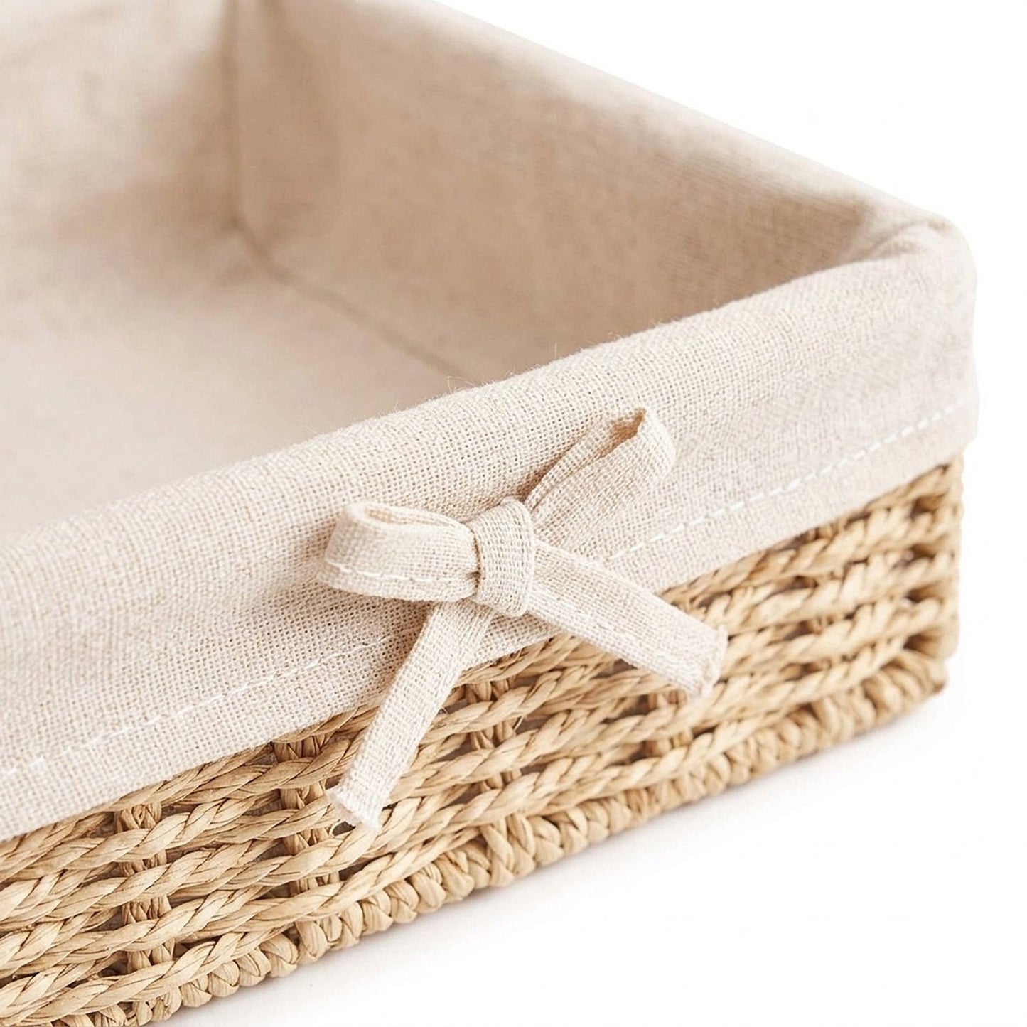 4 Piece Woven Storage Basket Set with Fabric Lining and Bows