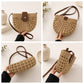Woven Straw Crescent Crossbody Handbag with Adjustable Shoulder Strap