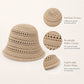 Crochet Bucket Hat Open Knit Brim Lightweight Packable Summer Beach Hat