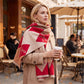 Argyle Bow Print Oversized Scarf Soft Wrap Shawl with Fringe Edge 70.8*25.6 Inches