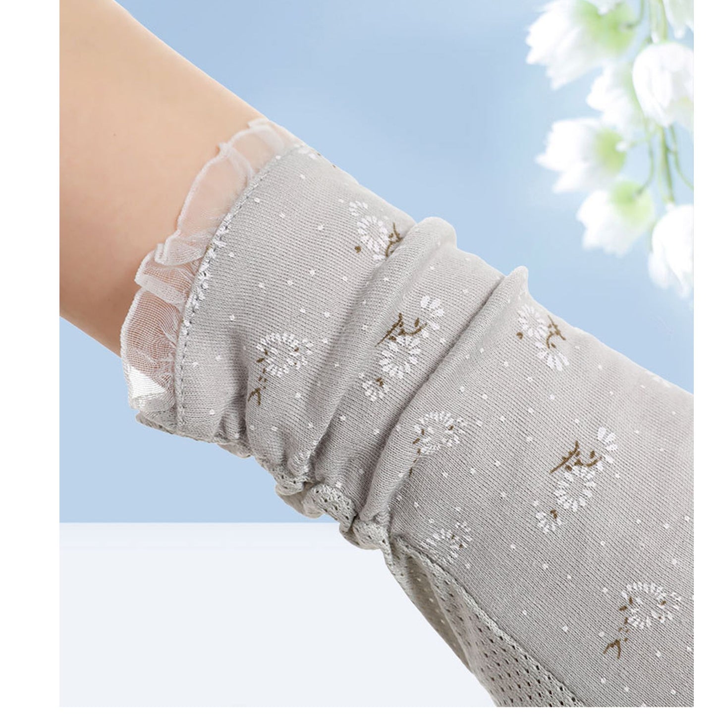 Floral Long Cuff Touchscreen Sun Protection Gloves